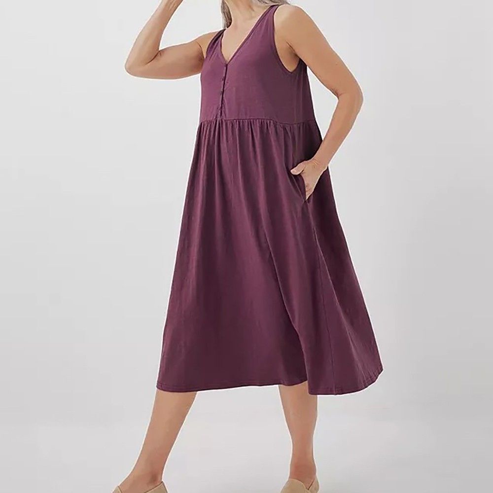Pact Relaxed Slub Henley Tank Dress Size XL Maroon Organic Cotton Pockets V-Neck